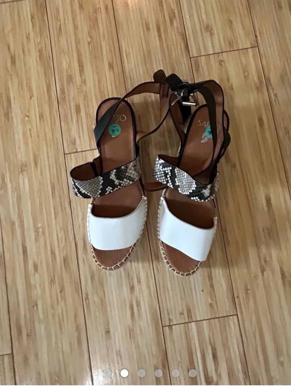 Franco Sarto  White and Black Espadrille Sandals with Snakeskin Accent